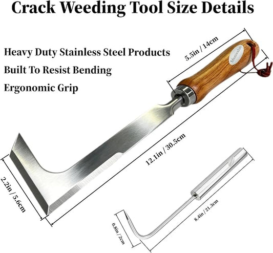 2 Pack Crack Weeder Tool with Bonus Root Hook, Lightweight Manual Weeding Tool for Sidewalk Cracks, Patio, Driveway & Pavers, Ergonomic Weed Remover for Grass, Moss & Small Weeds