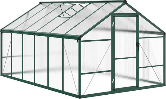 8x12 ft Walk-in Greenhouse, Polycarbonate Panels with Reinforced Aluminum Frame, Large Garden Green House for Planting and Seed Starting, Quick-Assembly Structure with Adjustable Roof Vent