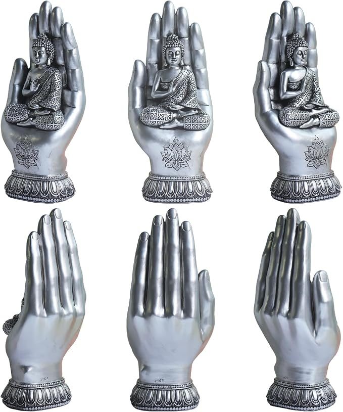 Pigort Buddha Statue Home and Garden Zen Lotus Decorative Sculpture Praying Collectibles Figurines,Home Decoration for Self 9.1 in, Resin