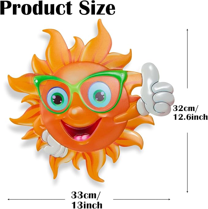 2Pcs Metal Sun Wall Decor, 13Inches Sun Outdoor Wall Art for Garden Yard Room Kitchen Patio Fence Decorations