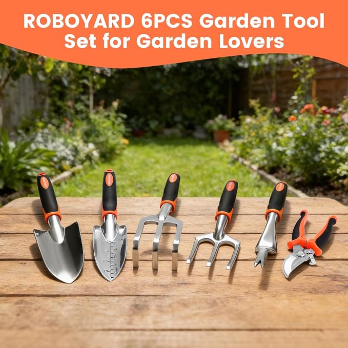 6-Piece Gardening Tools Set, Includes Trowel, Pruning Shear, Cultivator & More for Indoor Outdoor Plant Care, Aluminum Alloy Garden Kit with Ergonomic Non-Slip Handles