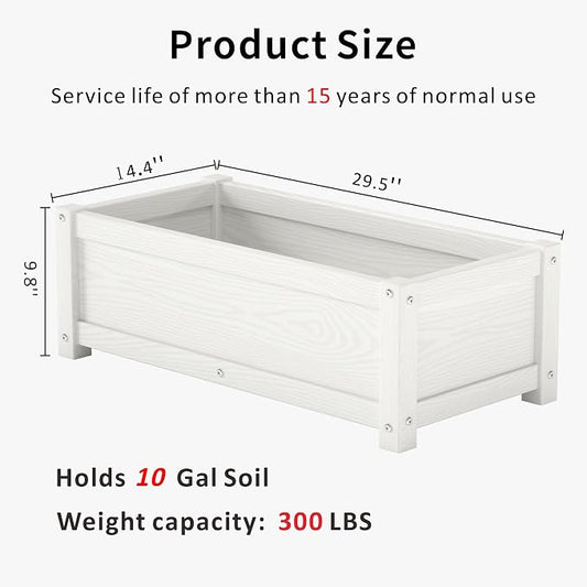 HDPE Raised Planter Box Outdoor,Rot-Resistant and Non-Cracking,Small Raised Beds for Gardening 29.5 * 14.4 * 9.8 in for Yard,Lawn,Outdoor Planter Boxes Rectangle with Drainage Holes White