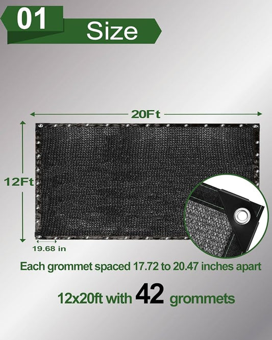 vensovo 50% Sunblock Shade Cloth Net Black Resistant - 12x20 Ft Garden Shade Mesh for Plant Cover, Greenhouse, Chicken Coop, Kennels, Tomatoes Plants