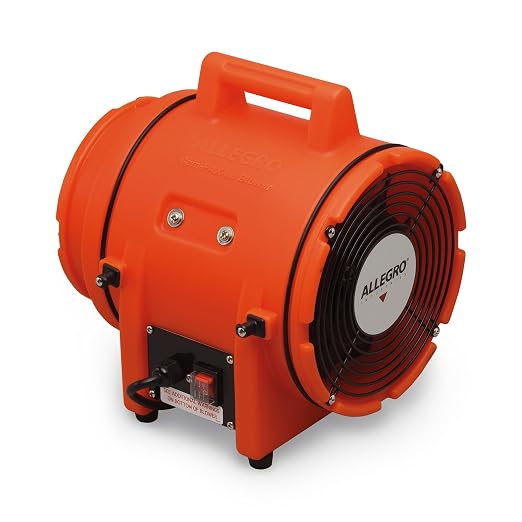 Allegro 9533 | 8" Axial AC Plastic Blower | 1/3 HP High Output Ventilation Fan | Lightweight, CSA Certified, 115-230V AC, Safety Orange | Industrial Ventilator