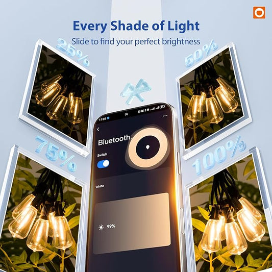 addlon 100FT LED Outdoor String Lights with APP Control Waterproof Patio Lights with Shatterproof ST38 Bulbs, Dimmable Outside Hanging Light Connectable for Porch, Backyard, Bristo, Garden