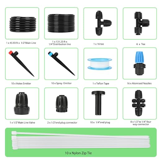 250FT Drip Irrigation Kit – 2026 New Quick-Connect Micro Irrigation System with 1/4'' 1/2'' Tubing (177FT (46FT 1/2 Inch+131FT 1/4 Inch)