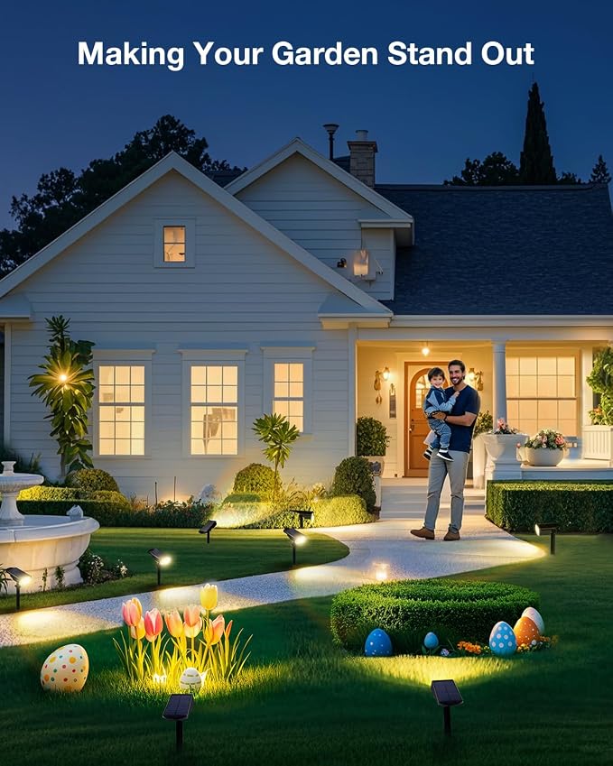 Solar Power Spotlight Outdoor Waterproof Landscape LED Accent Lighting for Yard, Tree, Plants, Walls, Path, Garden, Statues, Adjustable Brightness,Dusk to Dawn Long Lasting (Warm White, 1 Pack)