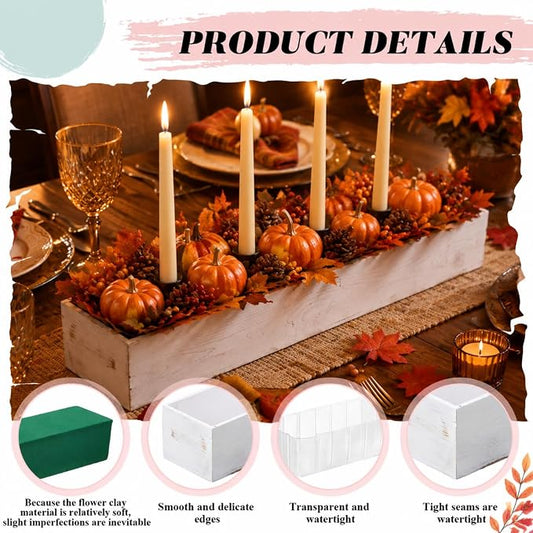 Dandat 1 Set Wood Boxes for Centerpieces 28x5 Inch Rectangle Wooden Planter Box Rustic Wooden Planters with Removable Plastic Liner Floral Foam Blocks for Christmas Wedding Home Garden Decor(White)
