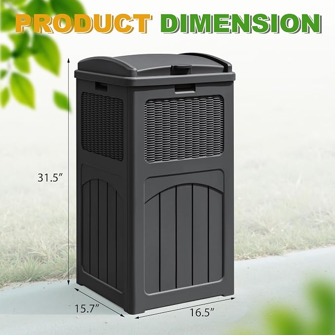 Greesum 33 Package Delivery Box for Outside, Patio Waterproof Resin Garbage Bin with Lid for Hideaway, Deck, Patio, Gray