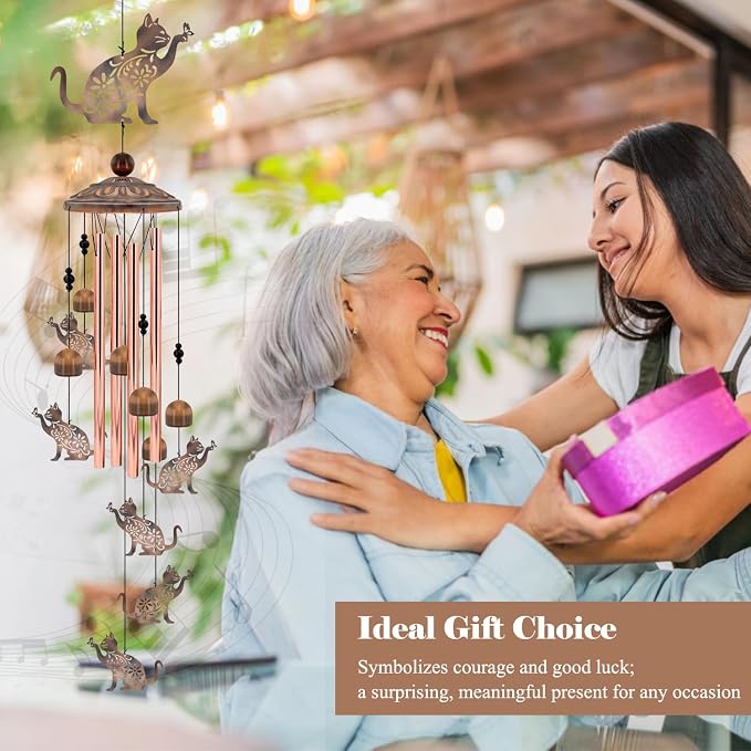 Cat Wind Chimes for Outside, 35'' Metal Cat WindChimes Gifts for Women/Men, Decoration for Outdoor, Home, Garden, Patio, Backyard