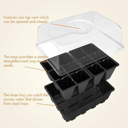 Gardzen 20 Pack Seed Starting Tray, Plant Germination Trays, Seed Starter Kit with Adjustable Humidity Vented Dome for Indoor&oOutdoor Use, Plant Growing Kit 6.6" x 4.5", Total 240-Cell, Black