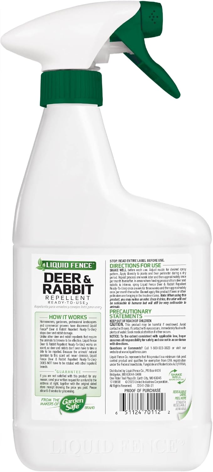 Liquid Fence Deer And Rabbit Repellent Ready-To-Use, Apply Year-Round, 32 Ounces, 4 Pack