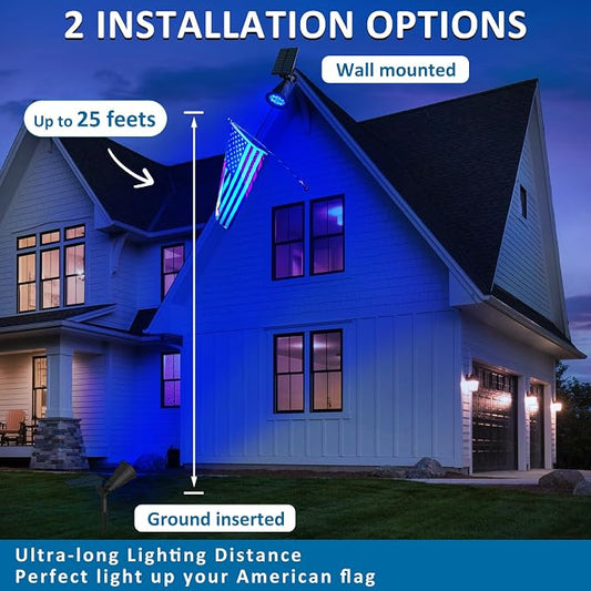 T-SUNUS Solar Landscape Spotlights Outdoor, Blue LED Solar Spot Lights Adjustable Panel, 2 Lighting Modes, Auto On/Off, IP65 Waterproof, 2-in-1 Ground & Wall Mount for Yard Garden Pathway 4 Pack