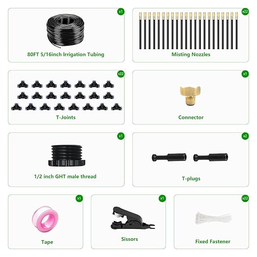 80FT Drip Irrigation System for Garden β Automatic Watering Kit with Solid Brass Metal Connectors, 360Β° Bendable Tubing &22 Adjustable Nozzles for Greenhouse, Lawn, Yard & Plants