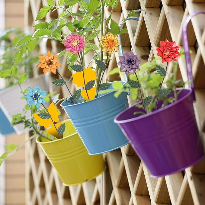 YEAHOME Garden Decor for Outside, 6 Pack Flower Garden Stakes Outdoor Decor Metal Shaking Head Yard Art, Weather Proof Flower Stakes for Yard Porch Lawn Pathway Pot Decorations(Multi-Color)