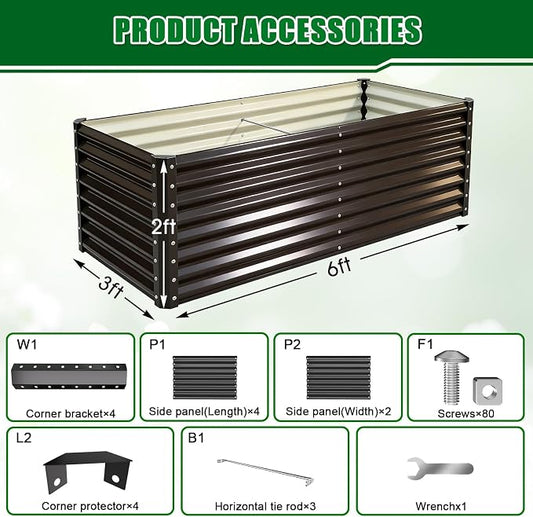 6x3x2ft Raised Garden Bed, Deep Root Planter Box, Black,1 Pack | 1mm Thick Galvanized Steel, Resists Rust Bowing, Easy Assembly, Ideal Deep-Root Growing Condition for Broccoli,Beans,Tomatoes