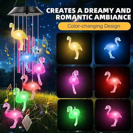 Solar Flamingo Wind Chimes for Outside with 4 Music Aluminum Tubes | Best Gifts for Mom Grandma Women Wife Aunt Sister, Solar Lights Outdoor Wind Chimes, Garden Yard Decor