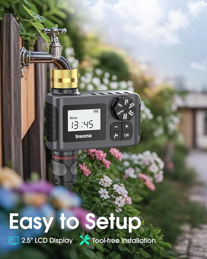 2-Packs Water Timer for Outdoor Garden Hose, Hose Timer with Rain Delay/Manual Mode, Automatic Drip Irrigation Controller System for Lawn Yard Garden Watering