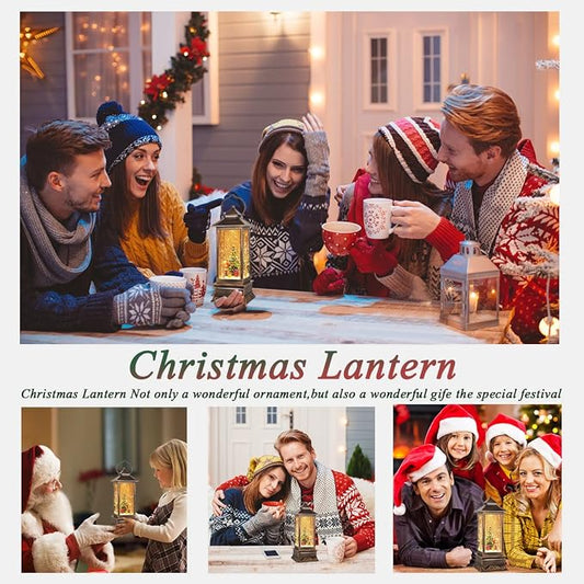 Christmas Snow Globe Lantern-Spark with Music Vintage Home Holiday Decor | Vintage Crystal Snow Lamp With Music And Sparkling Snow Scenery, 6h Timer; Indoor Christmas Tree Shaped Holiday Decorations