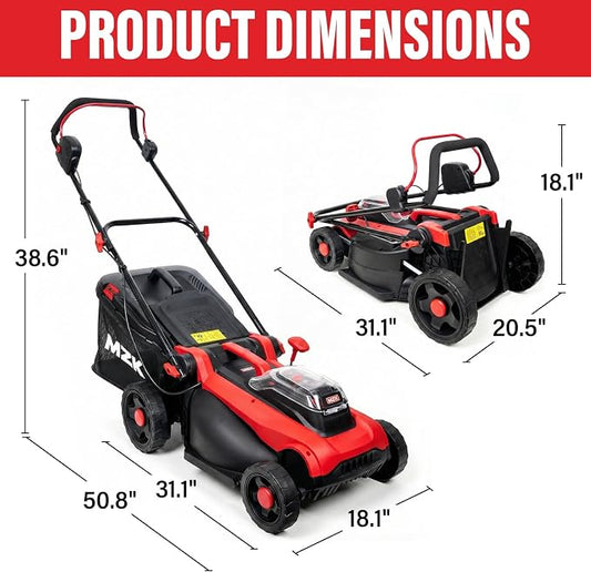 MZK 40V 16" Electric Lawn Mower, 2-in-1 Brushless Cordless Lawn Mower, Walk-Behind Push Mowers with 5-Position Height Adjustment, 2 x 4.0Ah Batteries & Charger Included, LM16I5H