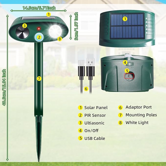 2026 Upgraded Sonic Fortress Pro Deer Repellent Devices with USB Charge,Solar Ultrasonic Animal Repellent with Motion Sensor&Flash Light,Rabbit Fortress Pro to Scare Squirrel Cat Out of Yard 2Pack