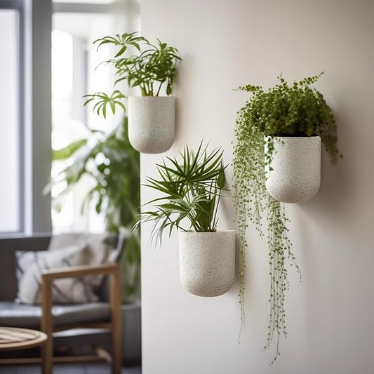 LA Jolie Muse Wall Hanging Planters for Indoor Plants,Hanging Flower Pots for Air Plants Succulent, Set of 2, 5.7L*4.1W*7H, Speckled White