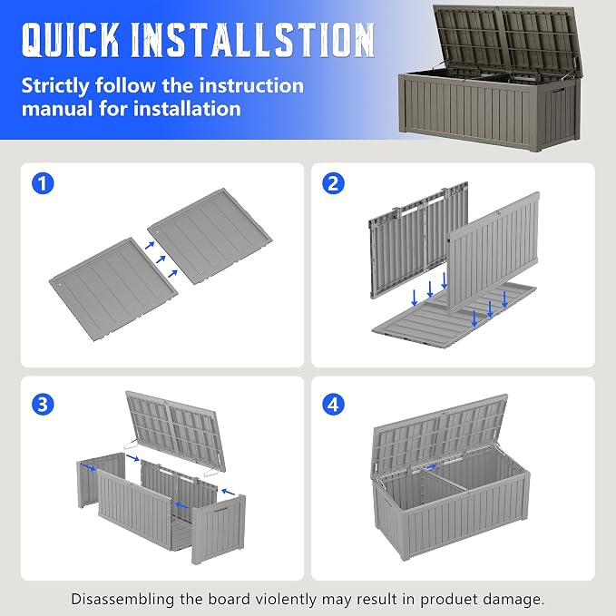 Outdoor Storage Box, Resin Deck Box Indoor and Outdoor, Waterproof Lockable Lid, Grey, 200 Gallon