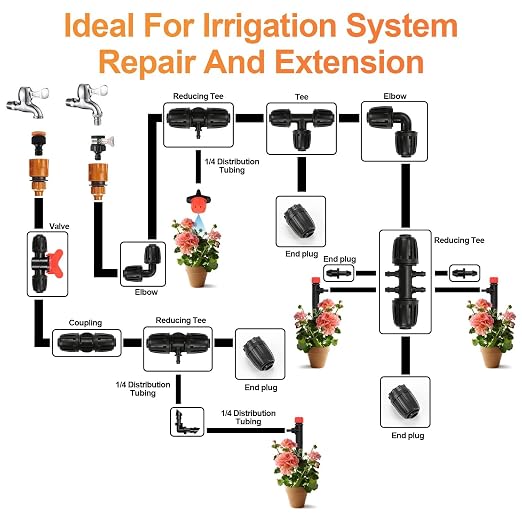 Drip Irrigation Elbow Fittings, 10 Pieces 1/2'' Dripline Locked Barbed Elbow Connectors for 1/2 Inch Irrigation Tubing (1/2" ID x 0.670" OD) 90 Degree Corner for Garden Sprinkler Systems