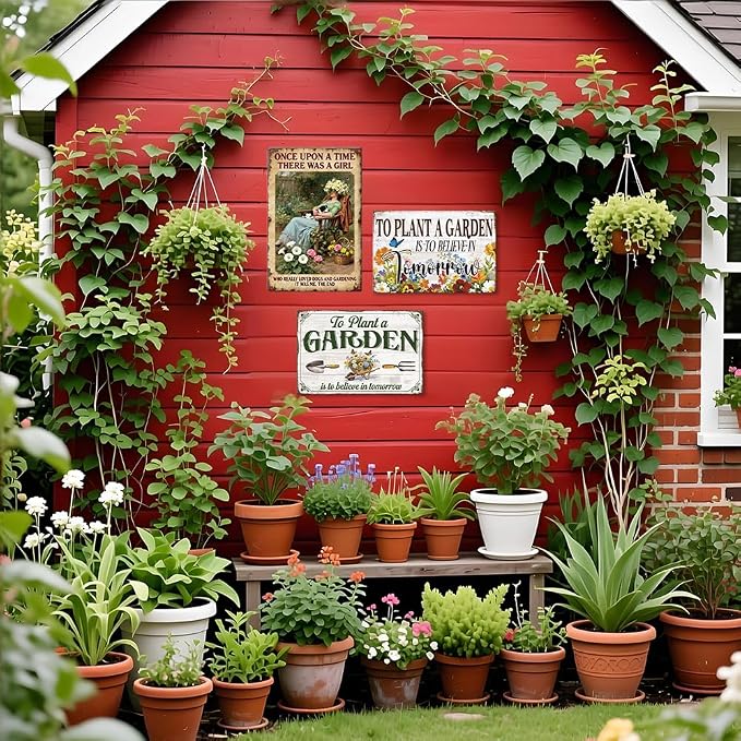 Garden Metal Tin, A Girl Loves Dogs and Gardening Sign | Funny Wall Art for Outdoor Garden Yard Porch Patio Backyard Wall Decor,Gardening Gifts for Women
