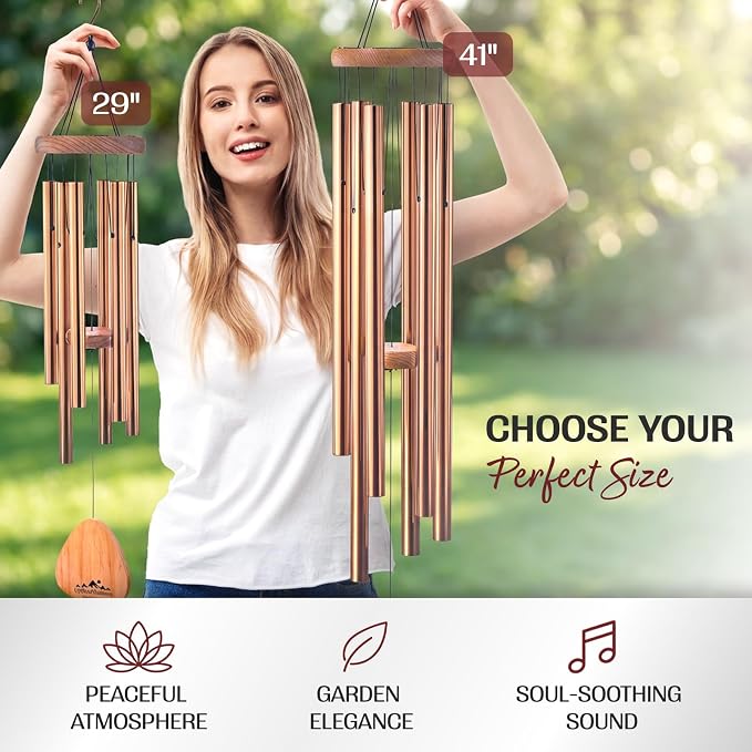 Bronze Wind Chimes for Outside Deep Tone, 41 Inch Hand Tuned B Major Pentatonic Alto Wind Chime with Decorative Kindness Stone, Outdoor Garden Patio Porch Decor, Meaningful Sympathy Memorial Gift