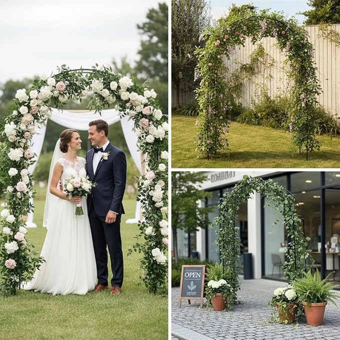 Thick Metal Garden Arch Rust-Proof Heavy Duty for Climbing Vines & Wedding | 7.8 ft H x 4.6 ft W, 16mm Steel Tube Arbor for Plants, Clematis, Jasmine, Party Decor for Wedding, Halloween, Christmas