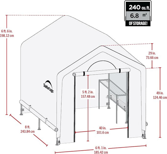 ShelterLogic 6' x 8' x 6.5' GrowIT Greenhouse Peak Roof Style Backyard Grow House with Integrated Shelving