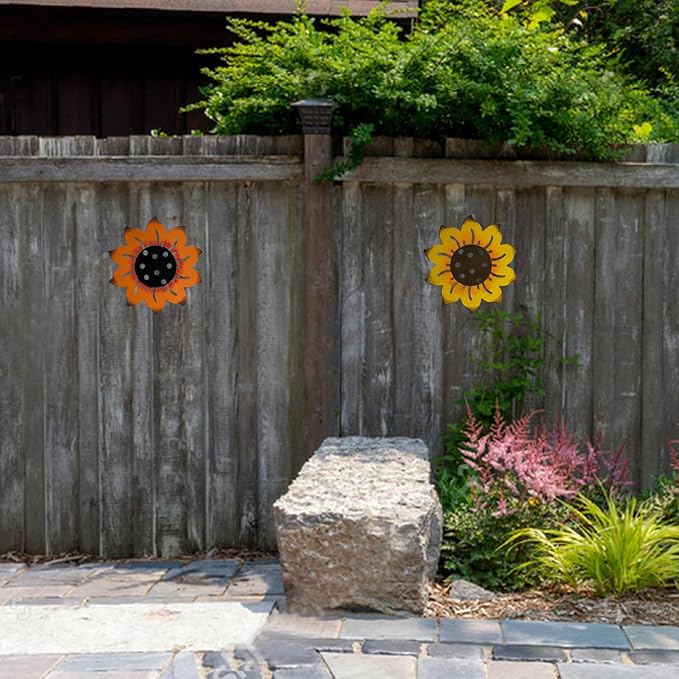8.66" Outdoor Metal Flowers for Outside - Metal Flower Wall Art Décor,Rustic Hanging Wall Flowers Wall Decor for Garden, Patio, Porch, Fence, Yard, Bathroom, Kitchen & Backyard - Spring Seasonal,Set of 2
