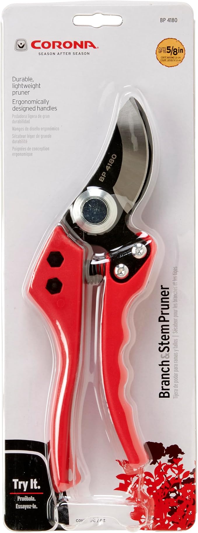 Corona BP 4180 Non-stick Steel Angled Bypass Hand Pruner - 5/8 inch Cut Capacity Stem and Branch Garden Shears, Red (Pack of 6)