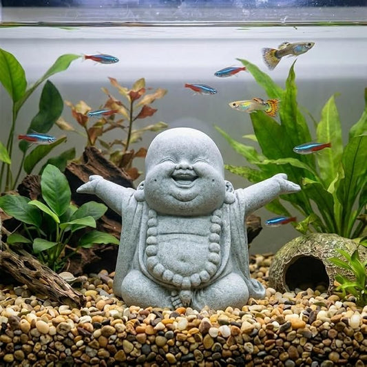 Small Sandstone Buddha Statue 4.13In Zen Aquarium Decor Fish Tank Ornament Home Desk Garden Buddhist Figurine