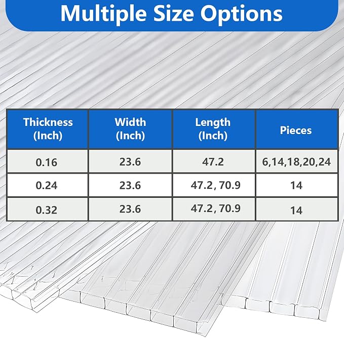 DGSL 14 Pcs Polycarbonate Greenhouse Panels, 6' x 2' x 0.32'' Twin-Wall Panels, Polycarbonate Sheet for All Weather Outdoor Garden and Greenhouse Covering