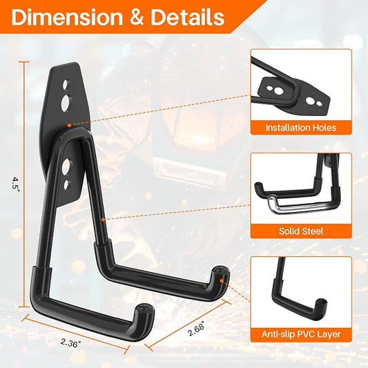 ENUODA Garage Hooks Heavy Duty Garage Storage Hooks Utility Steel Wall Mount Hanger for Hanging Garden Tools, Power Tools, Bike, Ladder, Shovel, Broom, Hose, Bulk Items, 4 Pack