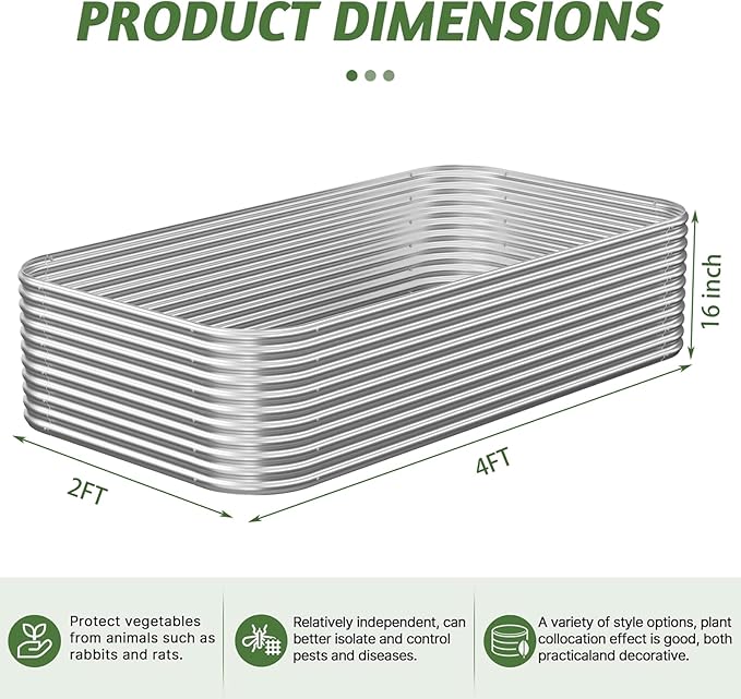 3 Pack Tall Corrugated Galvanized Steel Raised Garden Bed Outdoor, Metal Above Ground Garden Bed for Vegetables and Flowers, Raised Beds for Gardening-4x2FT