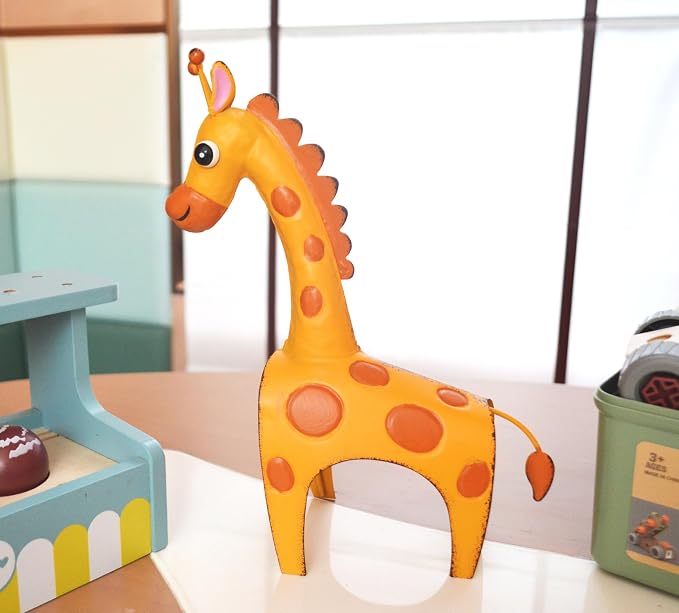 Metal Giraffe Garden Outdoor Decor or Indoor Shelf Home Decor | Outdoor Yard Decor for Patio, Flower Bed or Indoor Shelf, Whimsical Bright Yellow Home Decor Gift