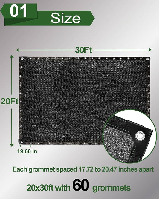 50% Sunblock Shade Cloth Net Black Resistant - 20x30 Ft Garden Shade Mesh Tarp for Plant Cover, Greenhouse, Chicken Coop, Kennels, Tomatoes Plants