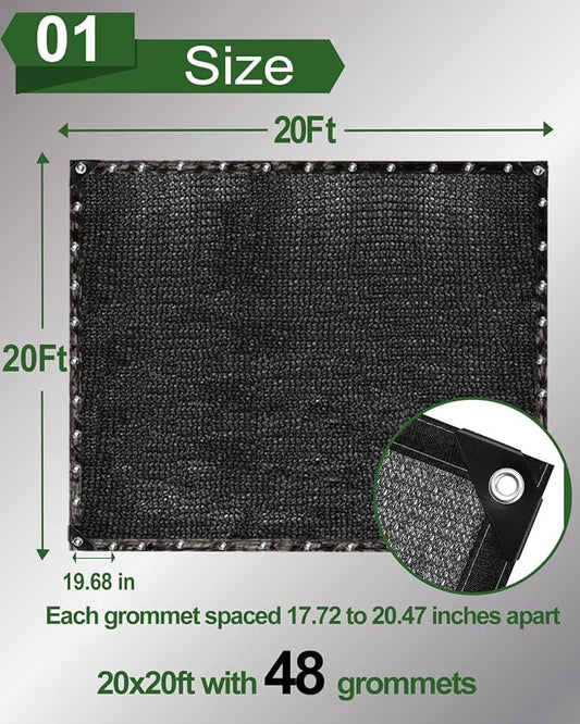 vensovo 50% Sunblock Shade Cloth Net Black Resistant - 20x20 Ft Garden Shade Mesh for Plant Cover, Greenhouse, Chicken Coop, Kennels, Tomatoes Plants