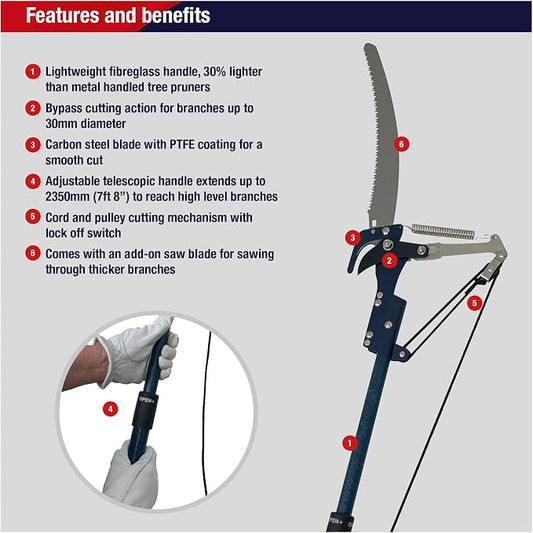 Spear & Jackson 4935TP Razorsharp Lightweight Telescopic Tree Pruner, Silver