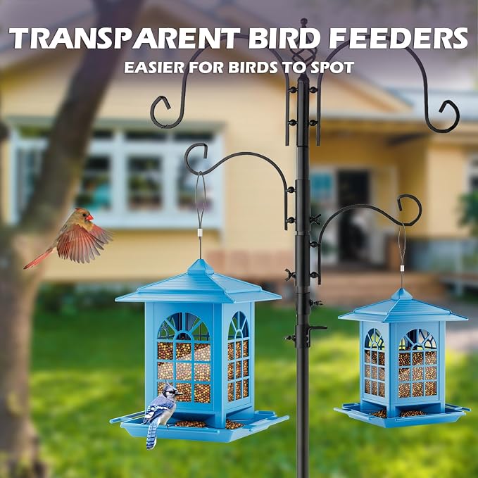Birdream Bird Feeders for Outdoor Hanging, Assembly Required, 1-Min Easy Setup, Classic Courtyard Design, Attracting Cardinals Chickadees Goldfinches & Sparrows - Blue