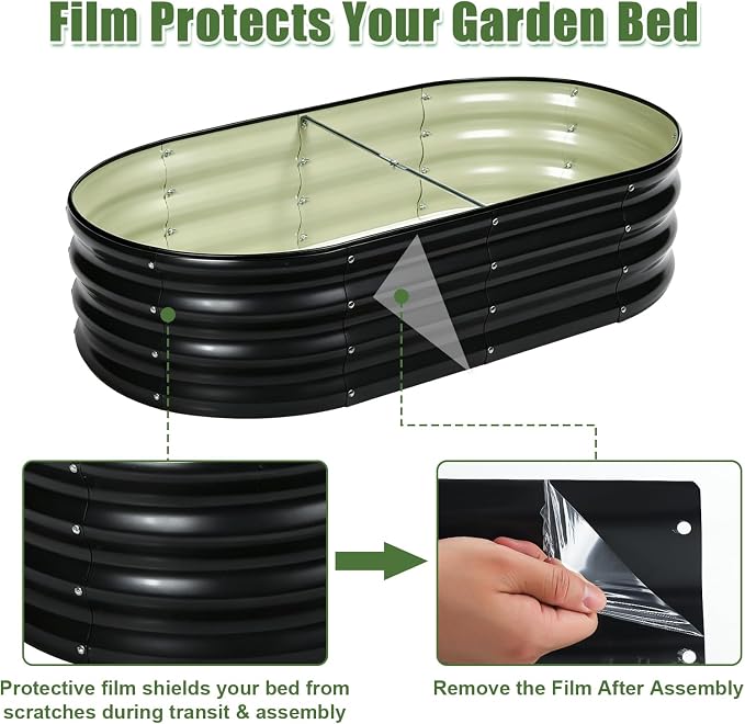 2 PCS Galvanized Raised Garden Bed 4x2x1 Ft, Oval Metal Outdoor Planter Box Kit with Safety Rubber Edge, Easy Assemble Bottomless Large Planting Container for Vegetable, Flower, Fruit, Grey