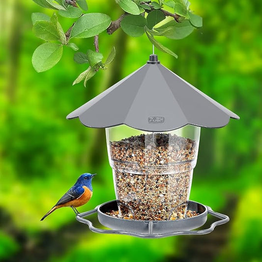 Bird Feeder Outdoor Hanging for Wild Bird Seed, Grey