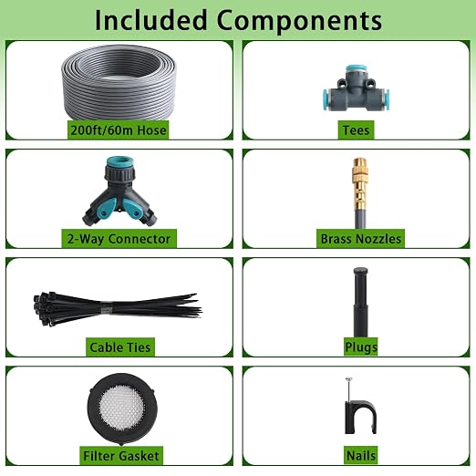 200FT 1/4" Quick-Connect Drip Irrigation System Kit, Automatic Garden Watering System with 32 Pcs Adjustable Spray Nozzles for Garden, Greenhouse, Yard, Lawn