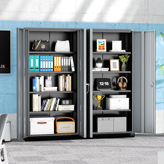 INTERGREAT Metal Storage Cabinet,72" Locking Steel Cabinets with 2 Doors and 4 Adjustable Shelves,Tall Steel Storage for Home Office, Garage,Warehuse (Black Grey)
