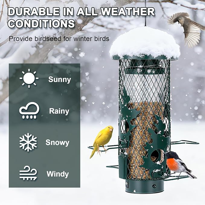 Gbekery Squirrel Proof Bird Feeder for Outdoors Hanging, Metal Mesh Bird Feeder for Outsides with Gravity Protection for Small Birds, Weatherproof and Durable, Green
