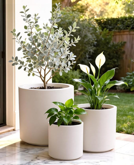 homenote Flower Pots 13.2/10.5/8.5 Inch,Large Plant Pots Indoor with Drainage,Plastic Pots for Plants,Garden Pots for Outdoor,Large Planters for Indoor Plants,Big Plastic Planter,White(3 Pcs)