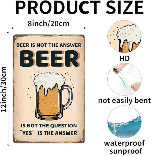 Vintage Metal Sign Beer Is Not The Answer Tin Sign Funny Walll Decor for Bar Kitchen Pubs Cafe Home Garage 12×8 Inch